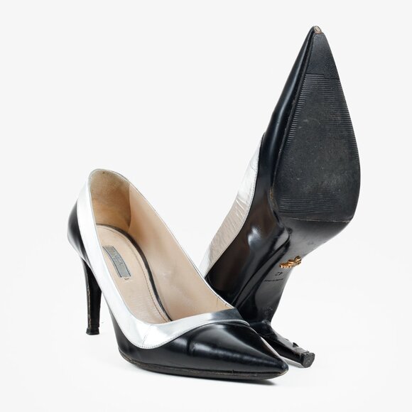 Prada Metallic Rim Point Toe Stiletto Heels - Picture 4 of 10